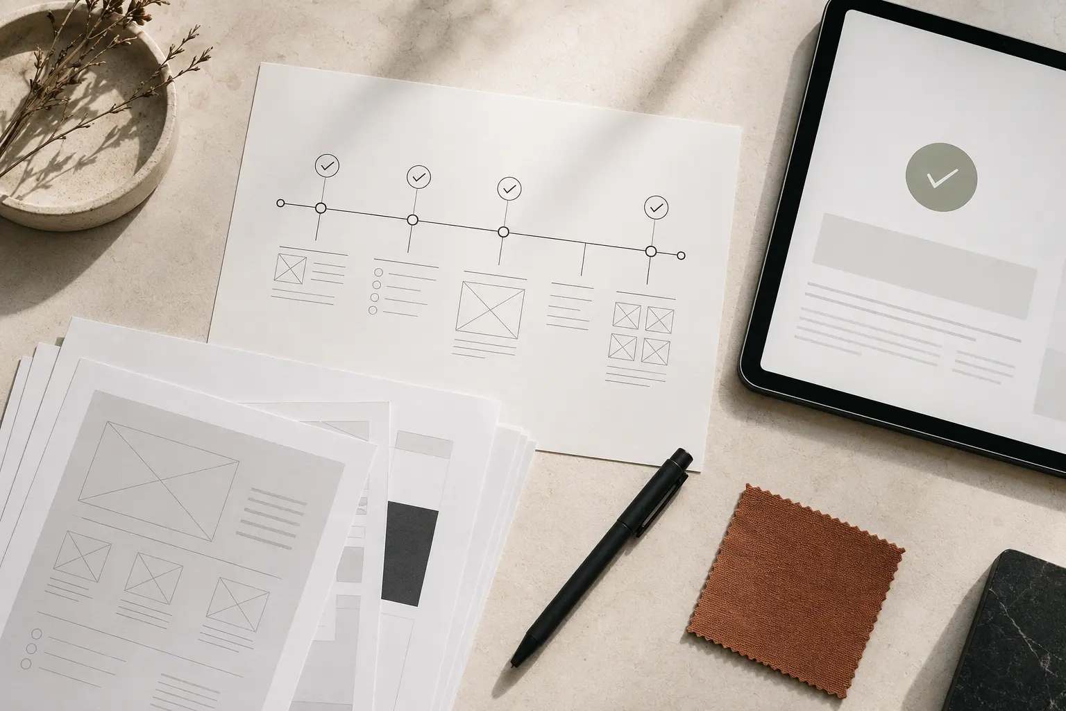 A clear project roadmap, wireframes and approval process